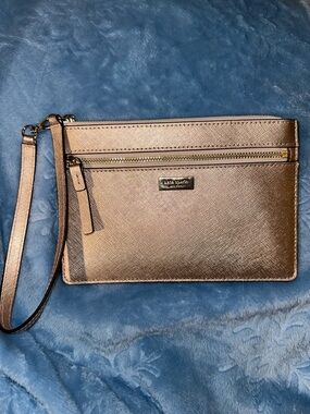 kate spade metallic rose gold wristlet clutch with wrist strap